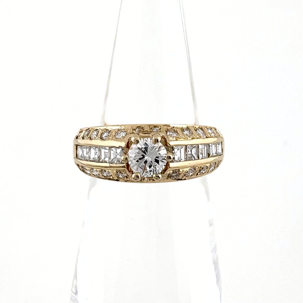 メレダイヤ デザインリング YG イエローゴールド 指輪 リング 3.5号 K18 ダイヤモンド レディース 【中古】nbjwl