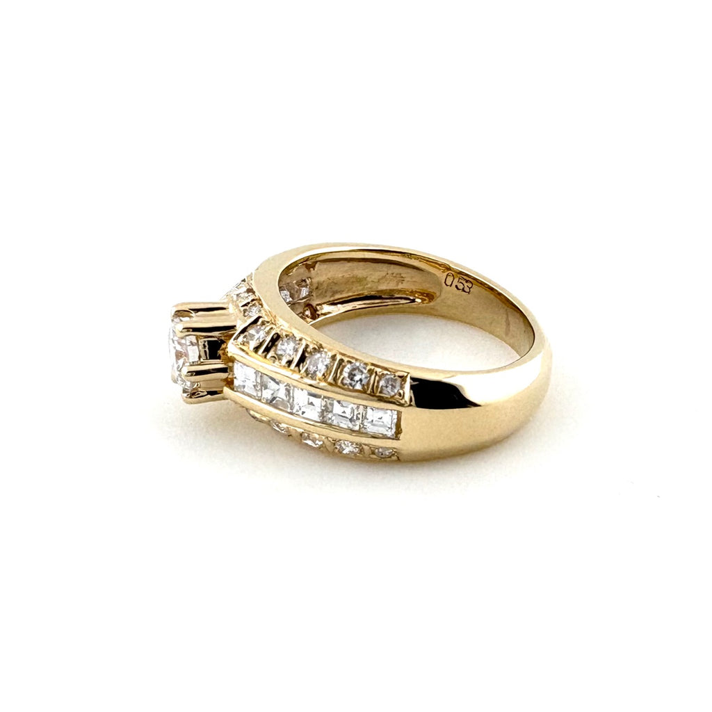 メレダイヤ デザインリング YG イエローゴールド 指輪 リング 3.5号 K18 ダイヤモンド レディース 【中古】nbjwl