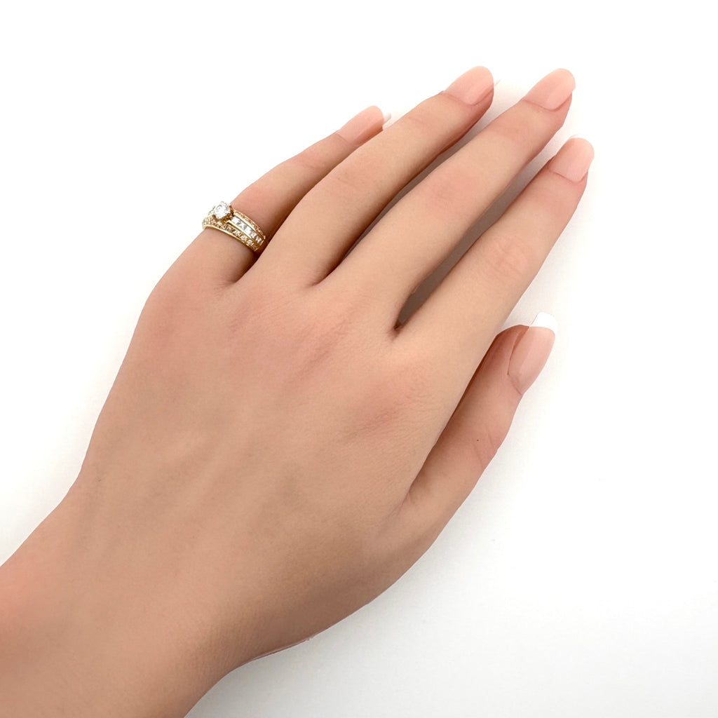 メレダイヤ デザインリング YG イエローゴールド 指輪 リング 3.5号 K18 ダイヤモンド レディース 【中古】nbjwl