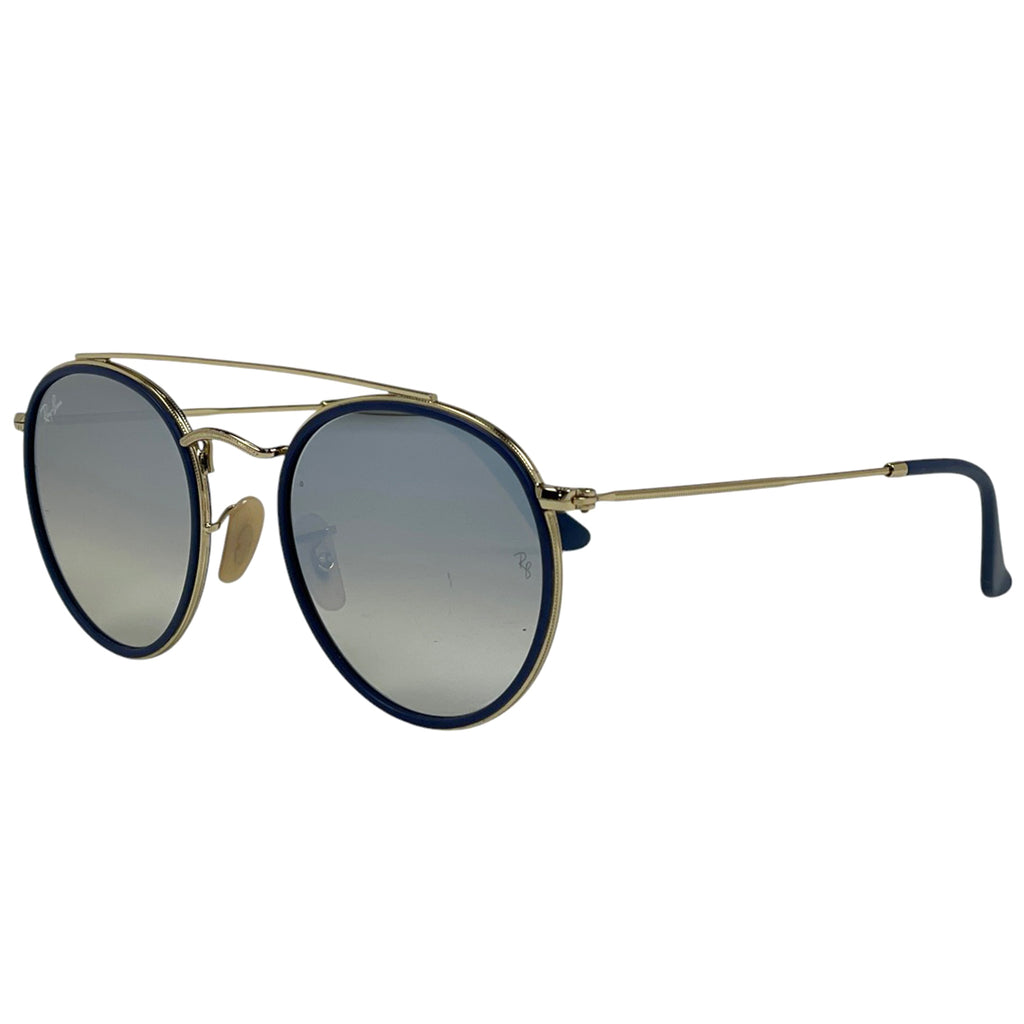 レイバン ラウンド ダブル ブリッジ アイウェア サングラス メタル ゴールド ブルー RB3647N レディース 【中古】brbag