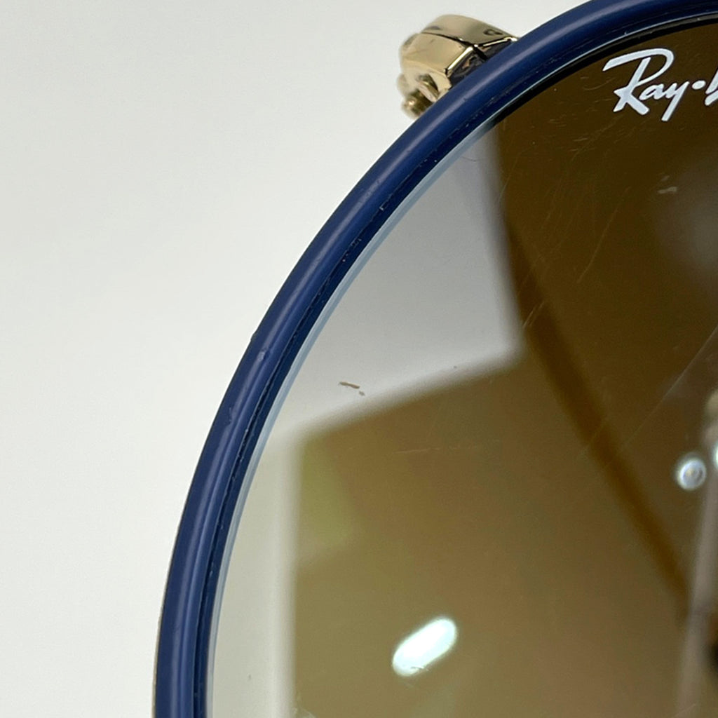 レイバン ラウンド ダブル ブリッジ アイウェア サングラス メタル ゴールド ブルー RB3647N レディース 【中古】brbag