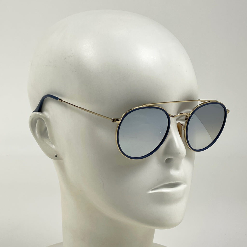 レイバン ラウンド ダブル ブリッジ アイウェア サングラス メタル ゴールド ブルー RB3647N レディース 【中古】brbag