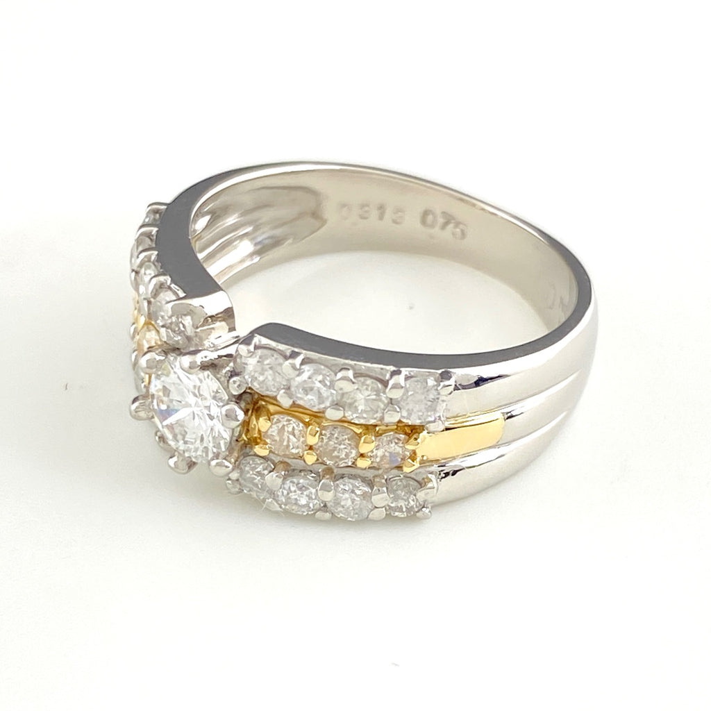 鑑定書付 ダイヤモンド リング プラチナ YG イエローゴールド 指輪 メレダイヤ 10.5号 Pt900 K18 ダイヤモンド レディース 【中古】nbjwl