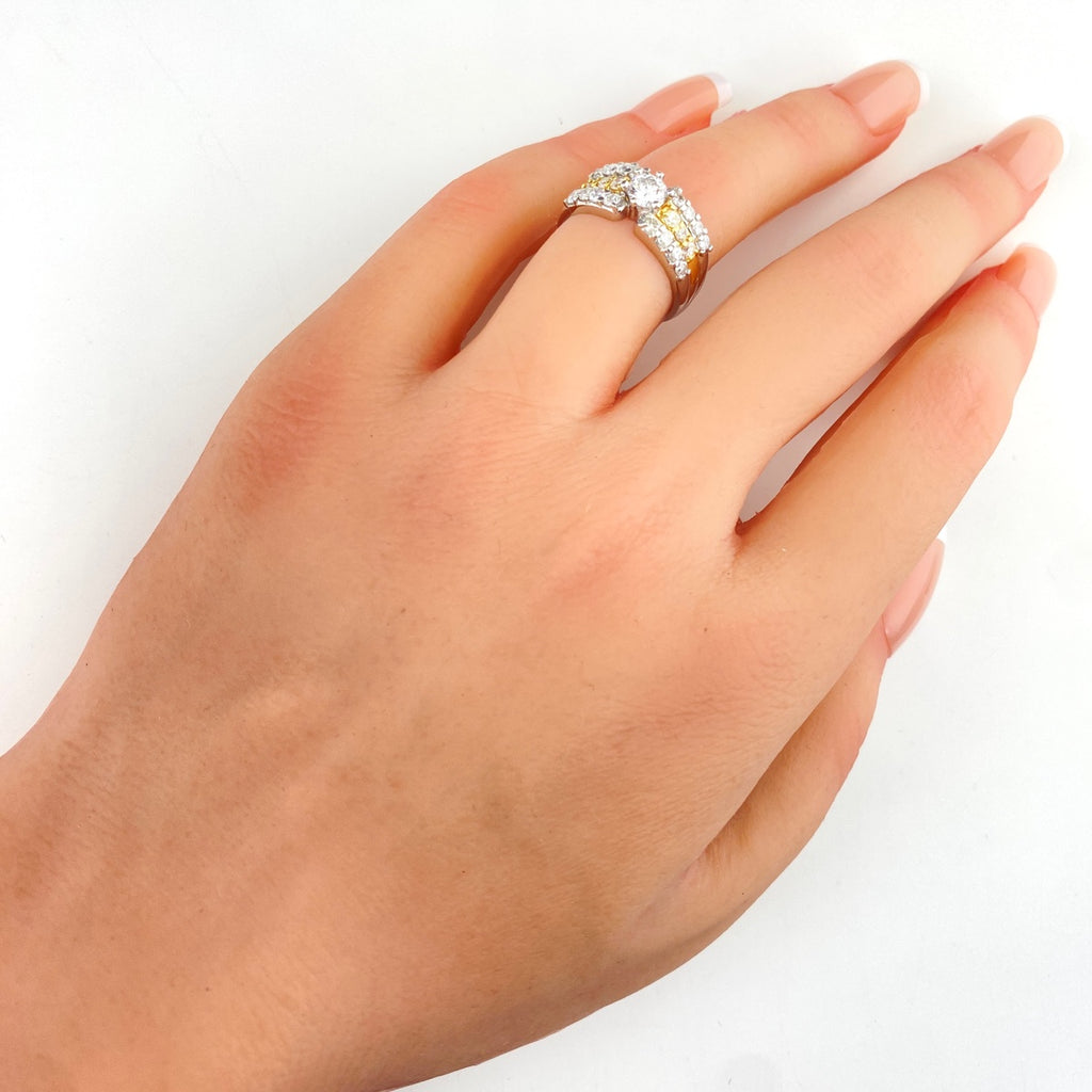 鑑定書付 ダイヤモンド リング プラチナ YG イエローゴールド 指輪 メレダイヤ 10.5号 Pt900 K18 ダイヤモンド レディース 【中古】nbjwl