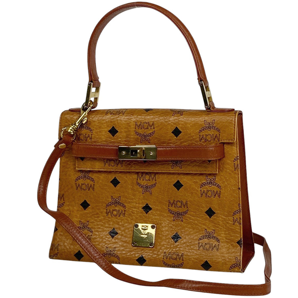 エム・シー・エム ロゴグラム ハンドバッグ 2WAY ショルダーバッグ ヴィセトス ハンドバッグ レザー ブラウン レディース 【中古】brbag