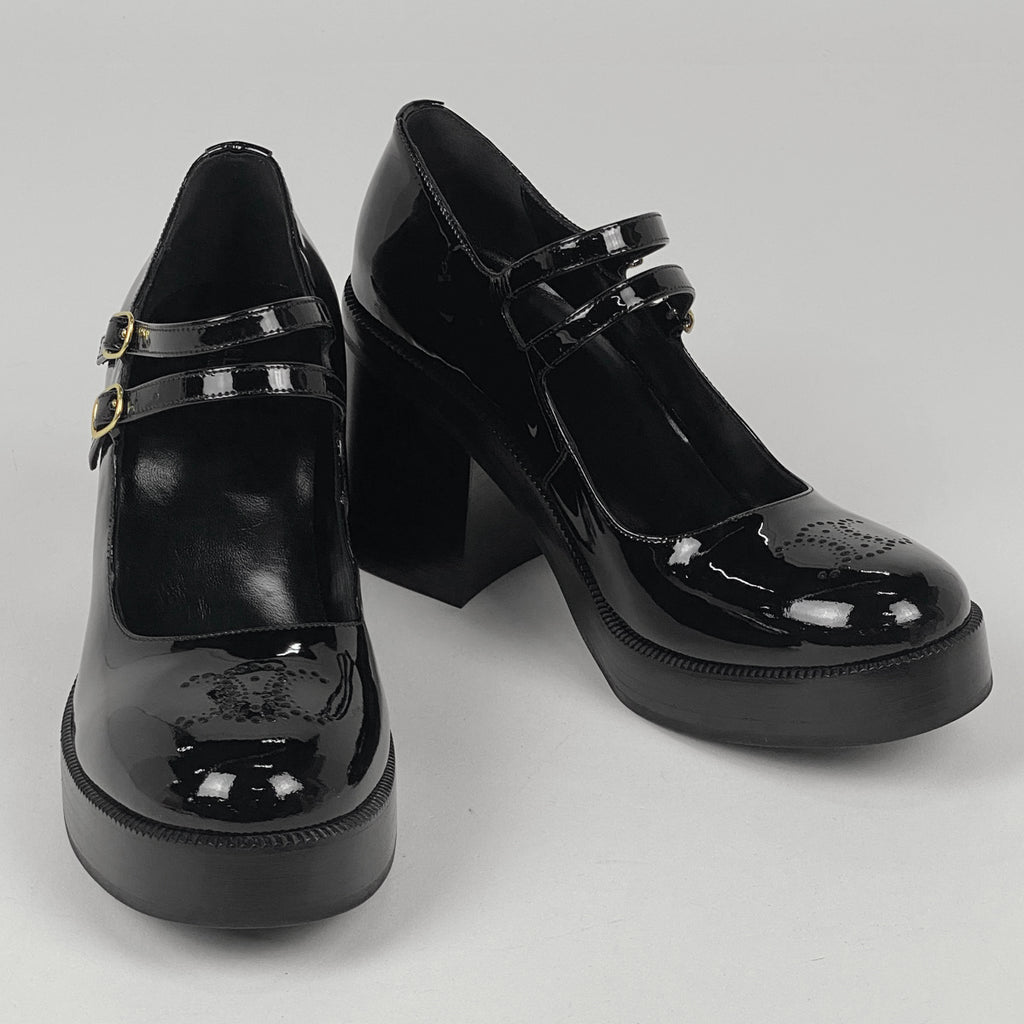 セリーヌ トリオンフ パンプス メリージェーン 厚底 エナメル 靴 パンプス パテントレザー ブラック レディース 【中古】brapp