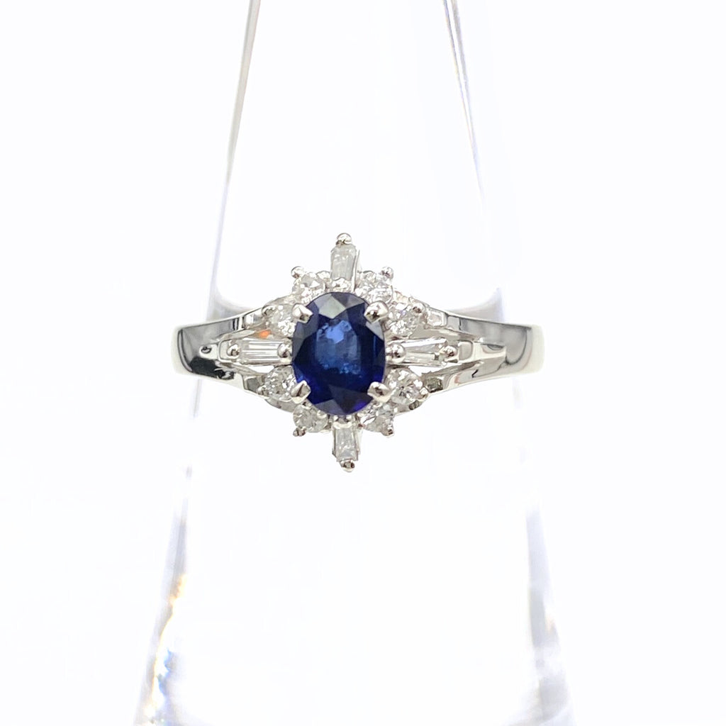 サファイア デザインリング プラチナ 指輪 メレダイヤ リング 12号 Pt900 サファイア ダイヤモンド レディース 【中古】nbjwl