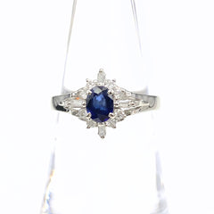 サファイア デザインリング プラチナ 指輪 メレダイヤ リング 12号 Pt900 サファイア ダイヤモンド レディース 【中古】nbjwl