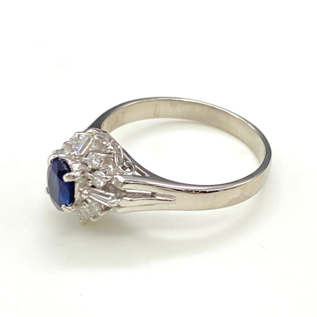 サファイア デザインリング プラチナ 指輪 メレダイヤ リング 12号 Pt900 サファイア ダイヤモンド レディース 【中古】nbjwl