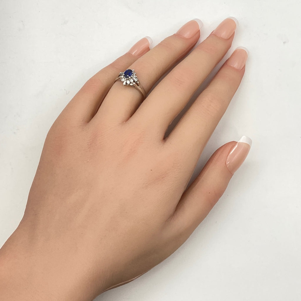 サファイア デザインリング プラチナ 指輪 メレダイヤ リング 12号 Pt900 サファイア ダイヤモンド レディース 【中古】nbjwl