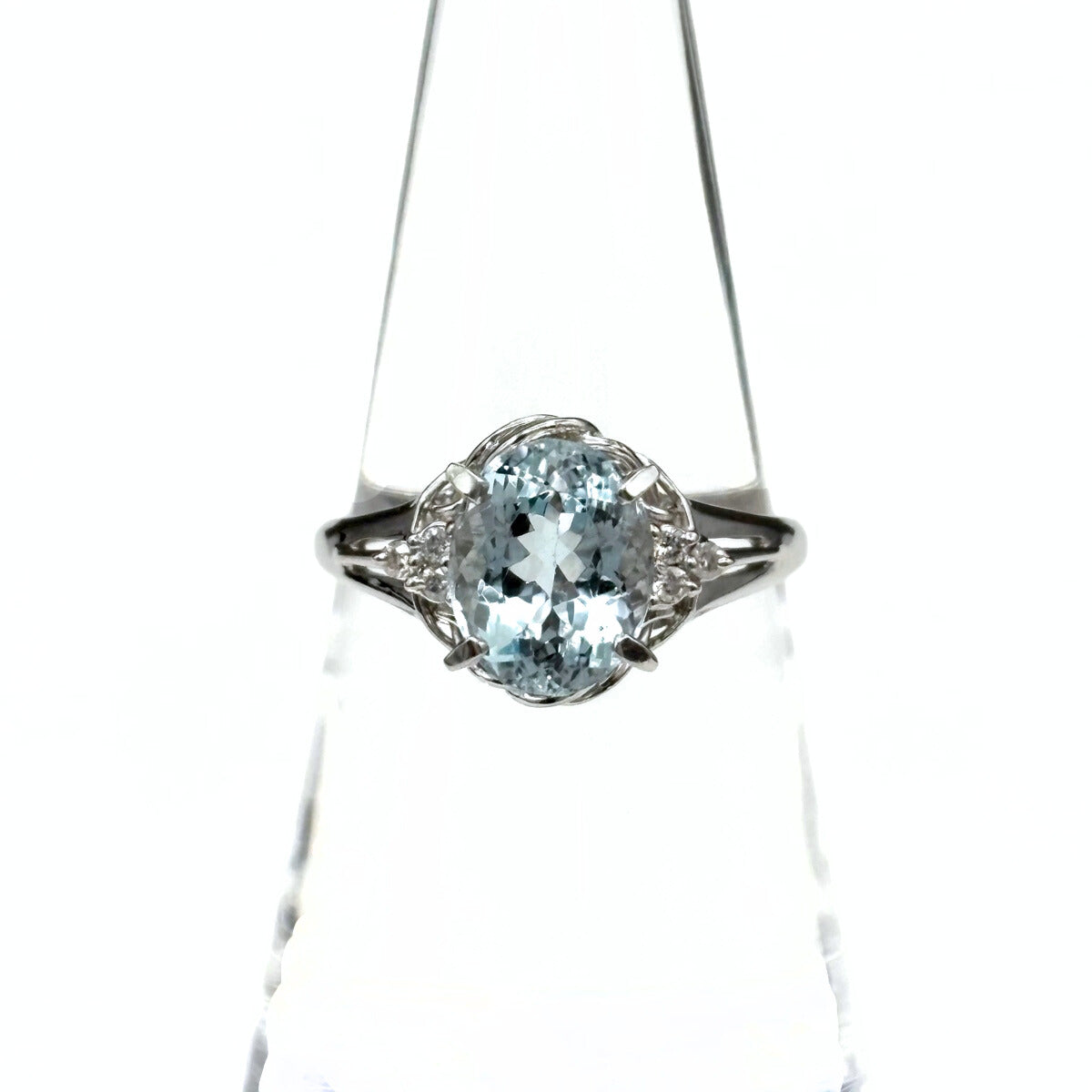 バイセル公式】アクアマリン デザインリング プラチナ 指輪 メレダイヤ
