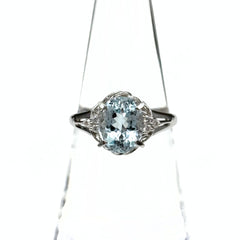 アクアマリン デザインリング プラチナ 指輪 メレダイヤ リング 15.5号 Pt900 アクアマリン ダイヤモンド レディース 【中古】nbjwl