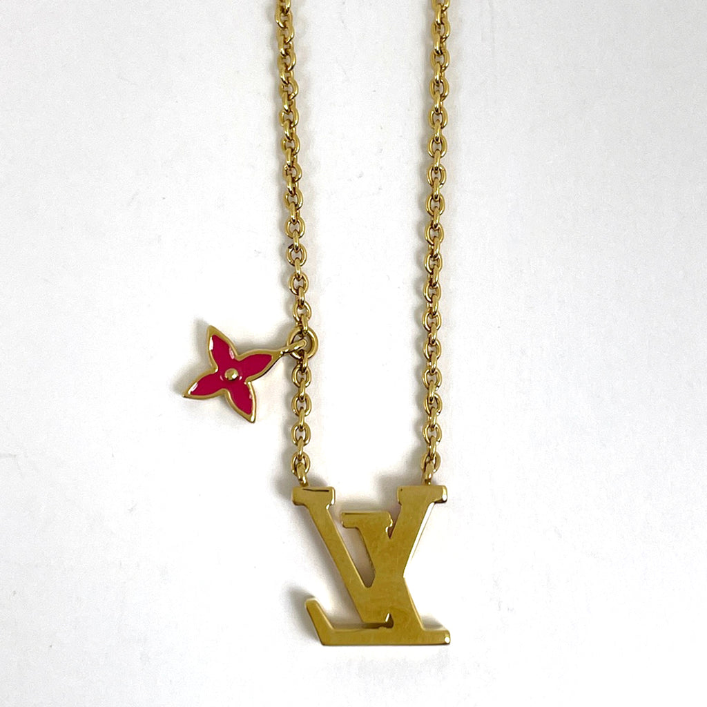 ルイ・ヴィトン ネックレス LV アイコニック エナメル ロゴ ネックレス GP ゴールド フューシャ(ピンク) レディース 【中古】bracc