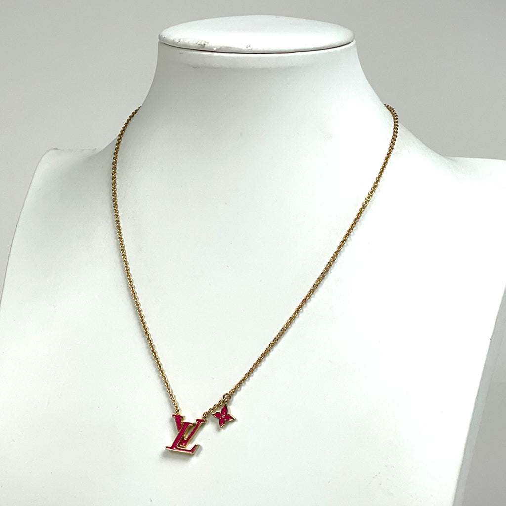 ルイ・ヴィトン ネックレス LV アイコニック エナメル ロゴ ネックレス GP ゴールド フューシャ(ピンク) レディース 【中古】bracc