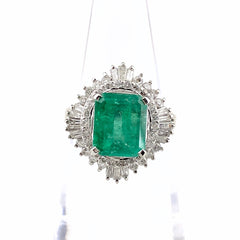 エメラルド デザインリング プラチナ 指輪 メレダイヤ リング 9号 Pt900 エメラルド ダイヤモンド レディース 【中古】nbjwl