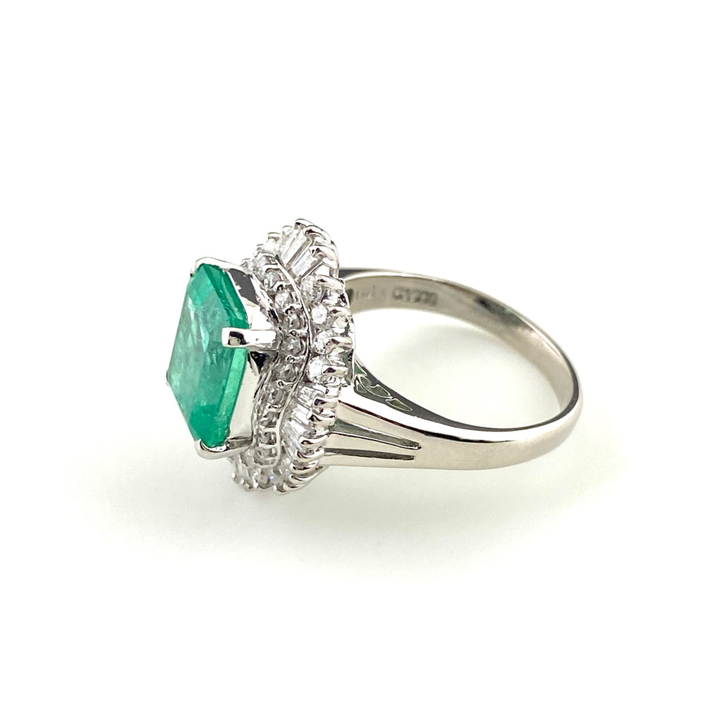エメラルド デザインリング プラチナ 指輪 メレダイヤ リング 9号 Pt900 エメラルド ダイヤモンド レディース 【中古】nbjwl