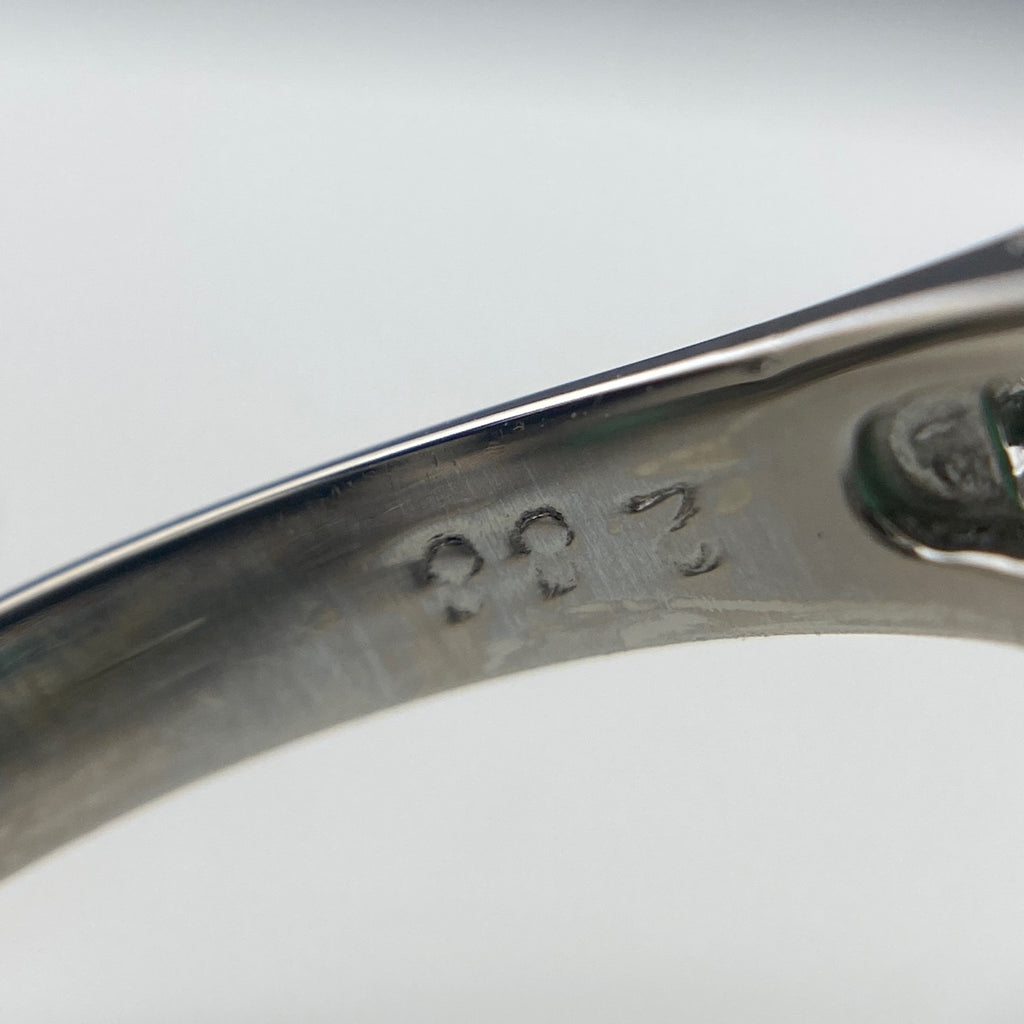 エメラルド デザインリング プラチナ 指輪 メレダイヤ リング 9号 Pt900 エメラルド ダイヤモンド レディース 【中古】nbjwl