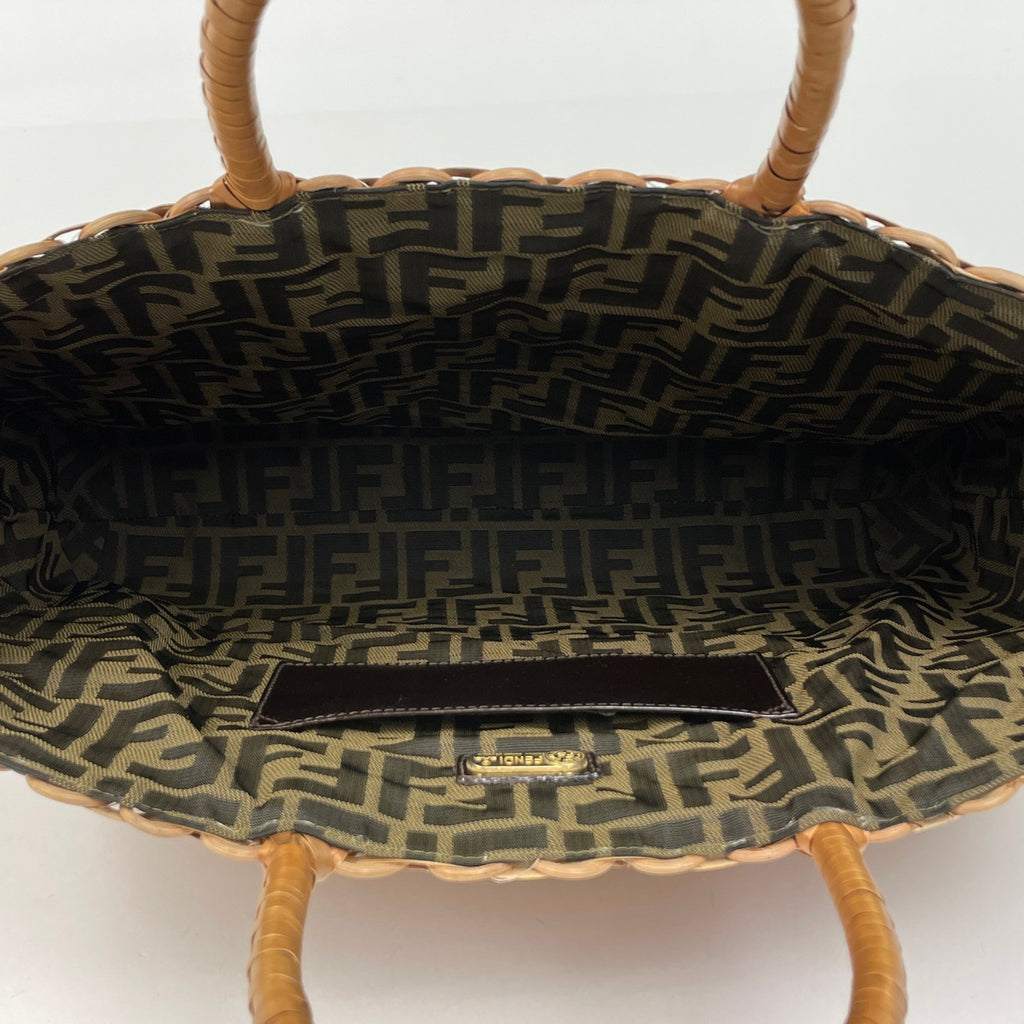 フェンディ かご ハンドバッグ ズッカ柄 トートバッグ ハンドバッグ ラタン ブラウン 15498 レディース 【中古】brbag