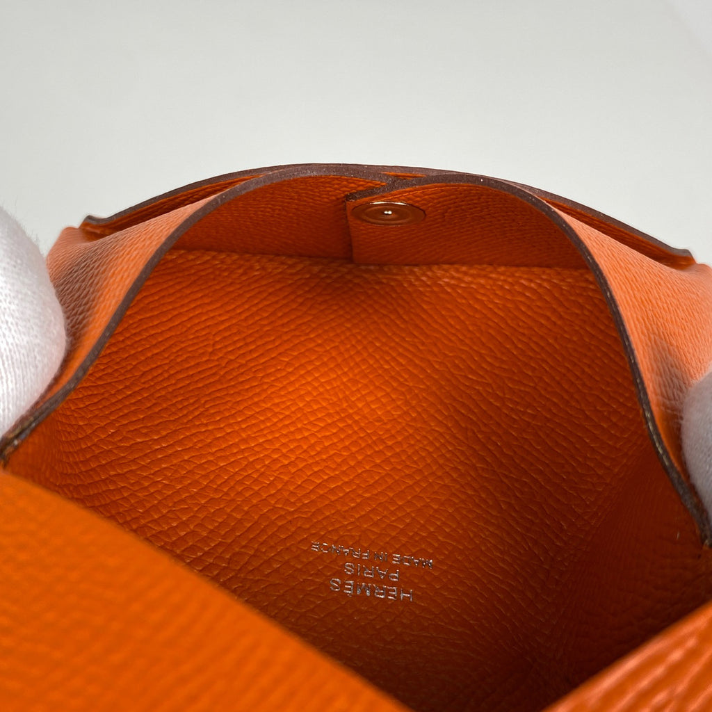 エルメス カルヴィ カードケース コインケース ヴォーエプソン オレンジ レディース 【中古】brbag