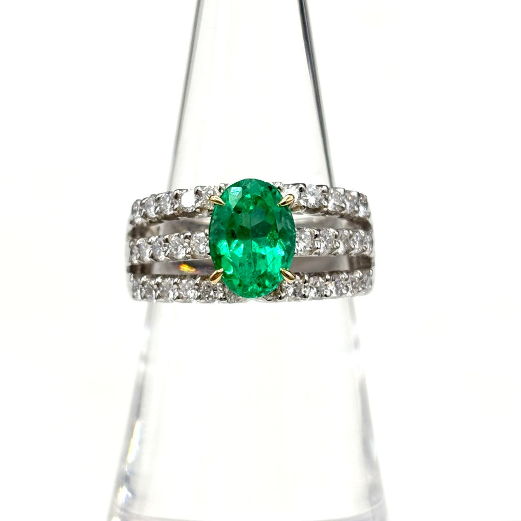 エメラルド デザインリング プラチナ YG イエローゴールド 指輪 メレダイヤ リング 12号 Pt900 エメラルド ダイヤモンド レディース 【中古】nbjwl