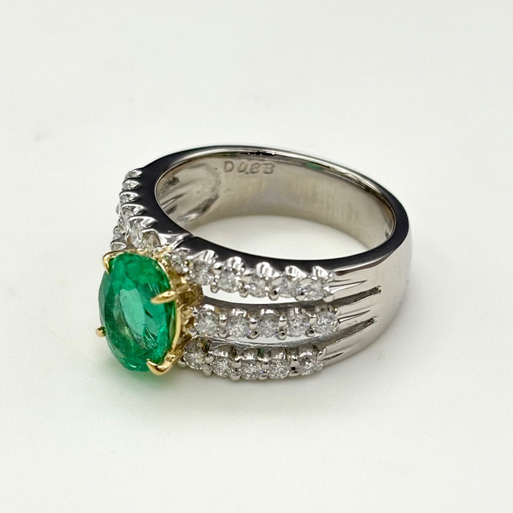 エメラルド デザインリング プラチナ YG イエローゴールド 指輪 メレダイヤ リング 12号 Pt900 エメラルド ダイヤモンド レディース 【中古】nbjwl