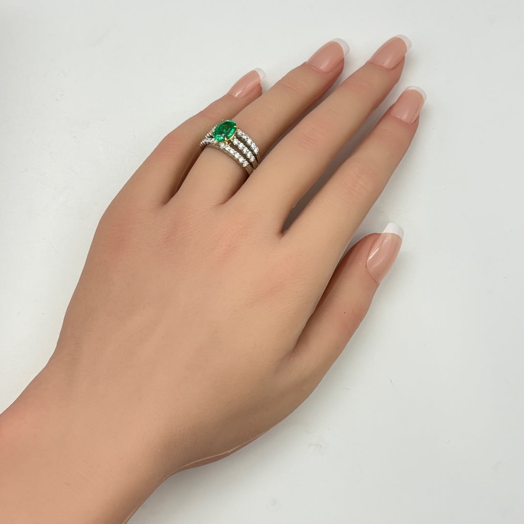 エメラルド デザインリング プラチナ YG イエローゴールド 指輪 メレダイヤ リング 12号 Pt900 エメラルド ダイヤモンド レディース 【中古】nbjwl