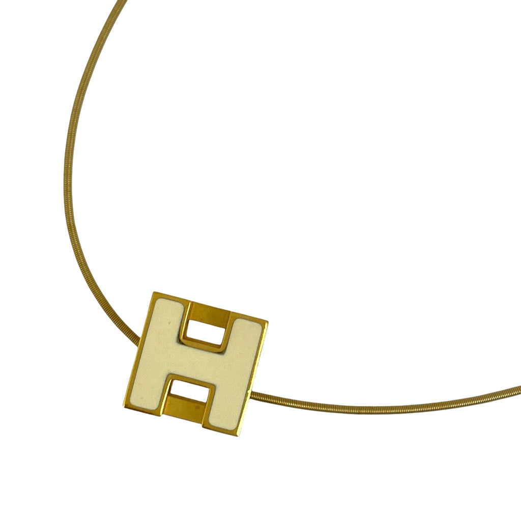 エルメス カージュドアッシュ Hキューブ ネックレス Hロゴ ネックレス GP ゴールド ホワイト レディース 【中古】bracc