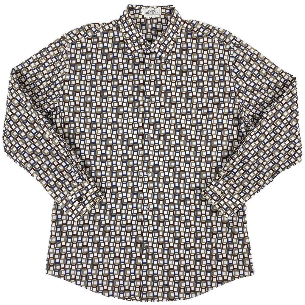 エルメス 長袖シャツ 総柄 セリエボタン トップス 長袖シャツ 綿 ブラウン メンズ 【中古】brapp
