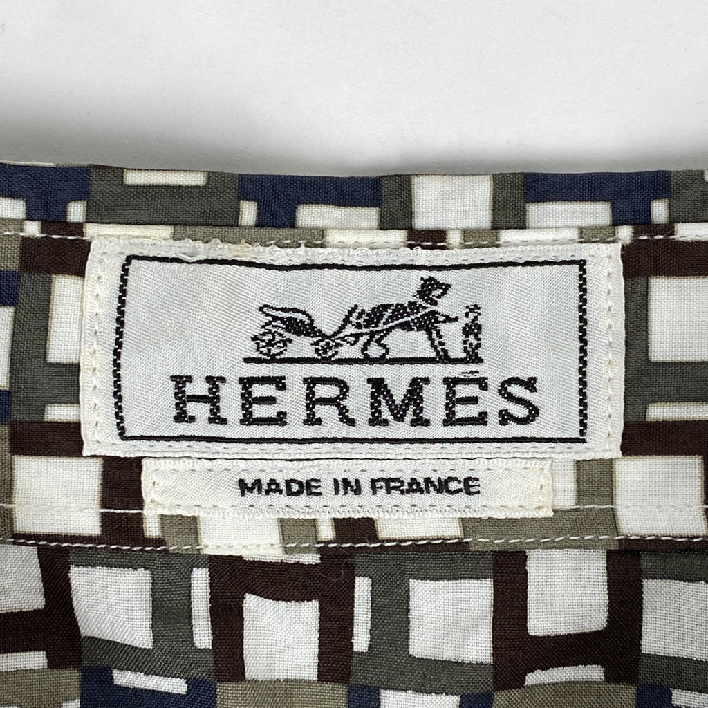 エルメス 長袖シャツ 総柄 セリエボタン トップス 長袖シャツ 綿 ブラウン メンズ 【中古】brapp