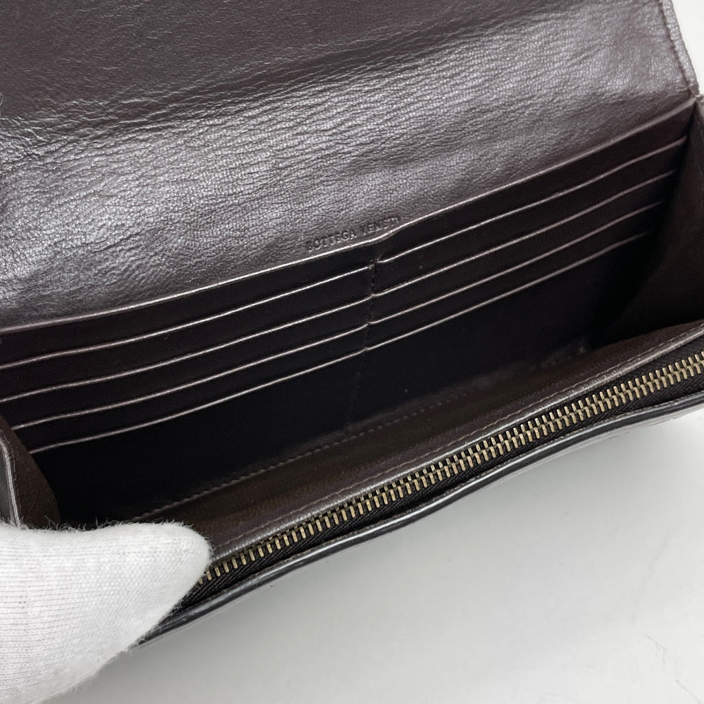 ボッテガヴェネタ イントレチャート 二つ折り 長財布 長財布 レザー ブラウン 150509 レディース 【中古】brbag