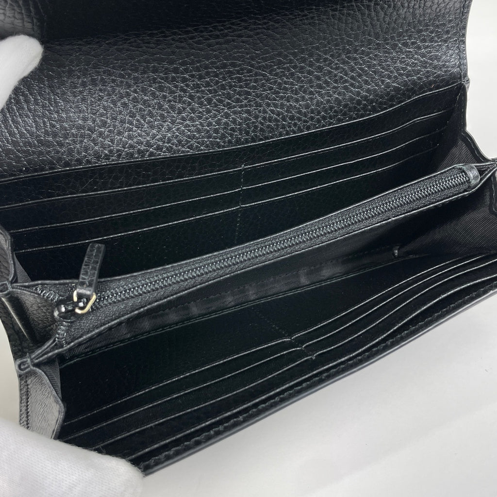 グッチ インターロッキングG 長財布 札入れ 小銭入れ 長財布 レザー ブラック 598166 レディース 【中古】brbag