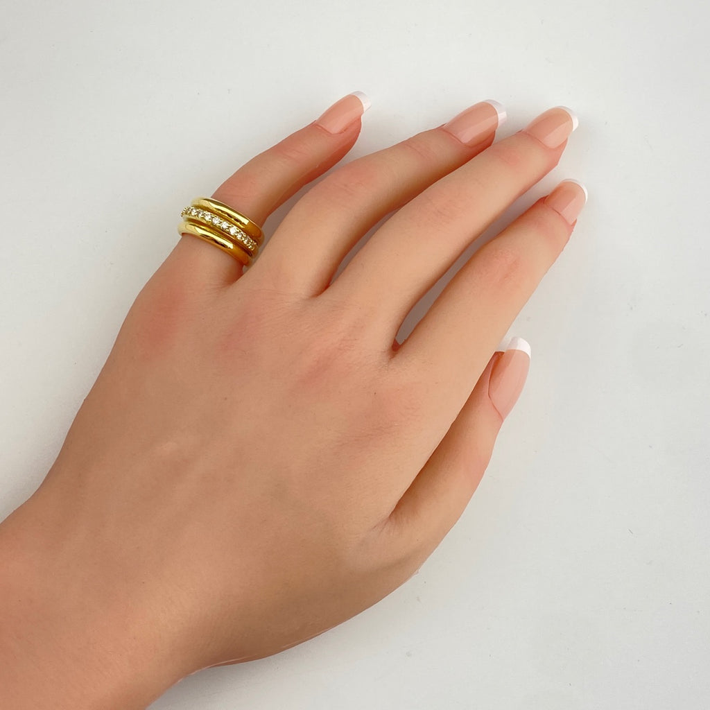 メレダイヤ デザインリング YG イエローゴールド 指輪 リング 10.5号 K18 ダイヤモンド レディース 【中古】nbjwl