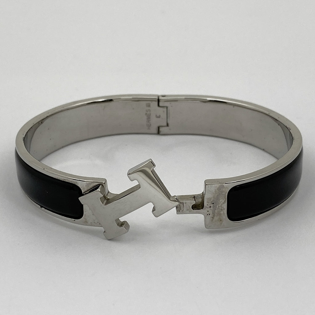 エルメス クリッククラック PM 腕輪 Hロゴ バングル メタル シルバー ブラック レディース 【中古】bracc