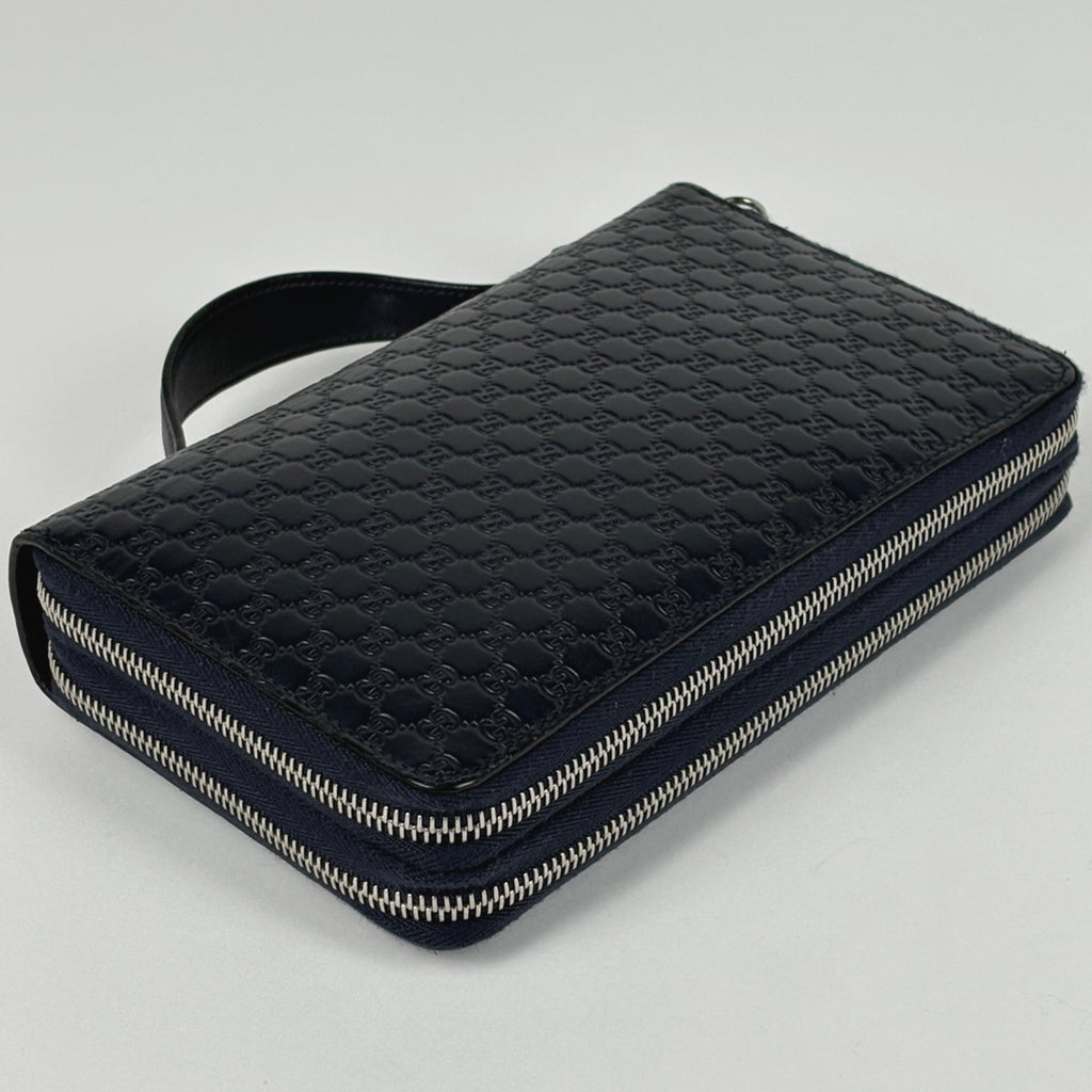 グッチ マイクログッチシマ トラベル ドキュメントケース ラウンドファスナー シグネチャー 長財布 シマレザー ネイビー 449246 レディース 【中古】brbag