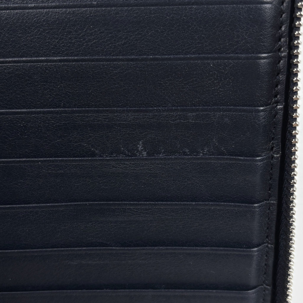 グッチ マイクログッチシマ トラベル ドキュメントケース ラウンドファスナー シグネチャー 長財布 シマレザー ネイビー 449246 レディース 【中古】brbag