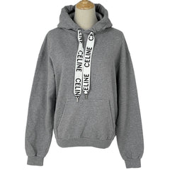 セリーヌ ルーズ フーディー ロゴ プルオーバー コットンフリース トップス パーカー ライトグレー レディース 【中古】brapp