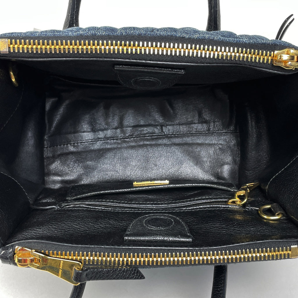 ミュウ ミュウ ロゴ ハンドバッグ バイカー 2WAY ショルダーバッグ ハンドバッグ デニム ブルー レディース 【中古】brbag