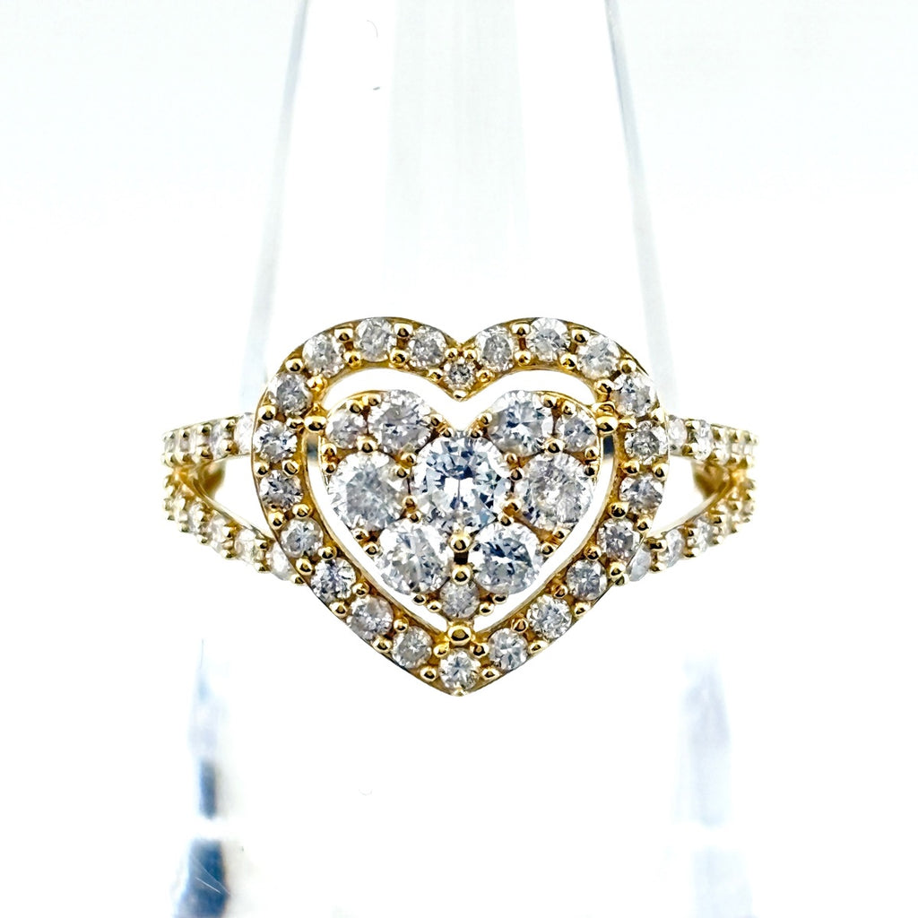 ハートモチーフ デザインリング YG イエローゴールド 指輪 メレダイヤ リング 12号 K18 レディース 【中古】nbjwl