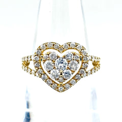 ハートモチーフ デザインリング YG イエローゴールド 指輪 メレダイヤ リング 12号 K18 レディース 【中古】nbjwl