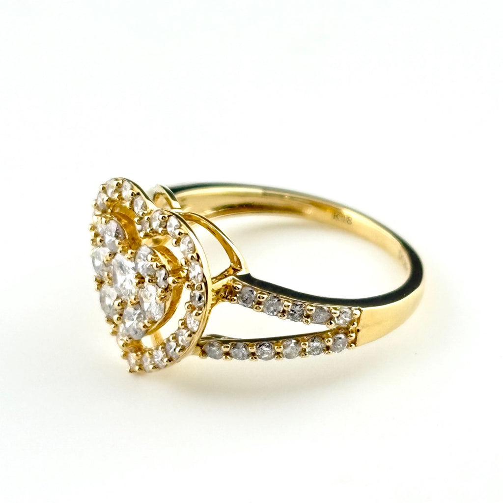 ハートモチーフ デザインリング YG イエローゴールド 指輪 メレダイヤ リング 12号 K18 レディース 【中古】nbjwl