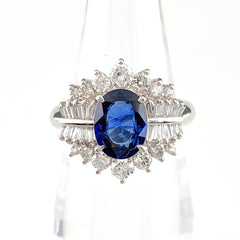 鑑別書付 サファイア リング プラチナ 指輪 メレダイヤ 7号 Pt900 ダイヤモンド レディース 【中古】nbjwl