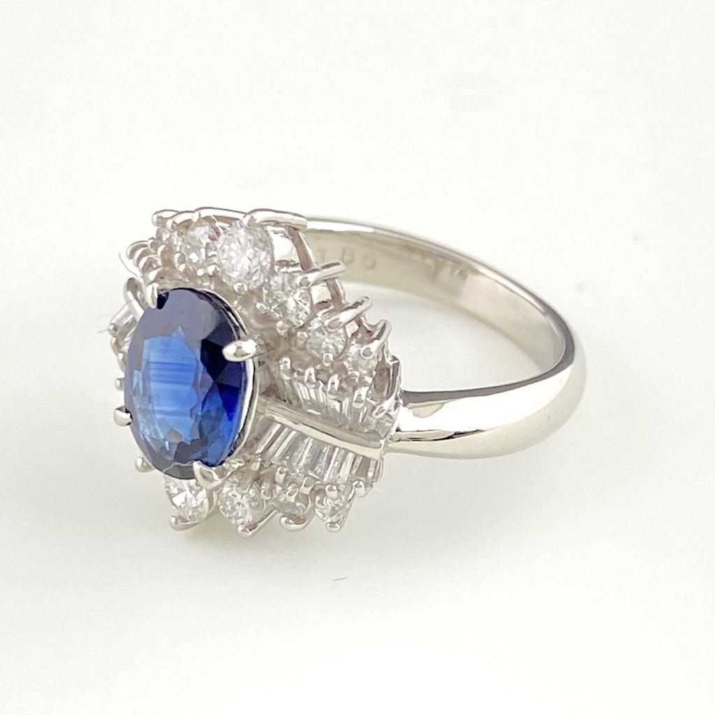 鑑別書付 サファイア リング プラチナ 指輪 メレダイヤ 7号 Pt900 ダイヤモンド レディース 【中古】nbjwl