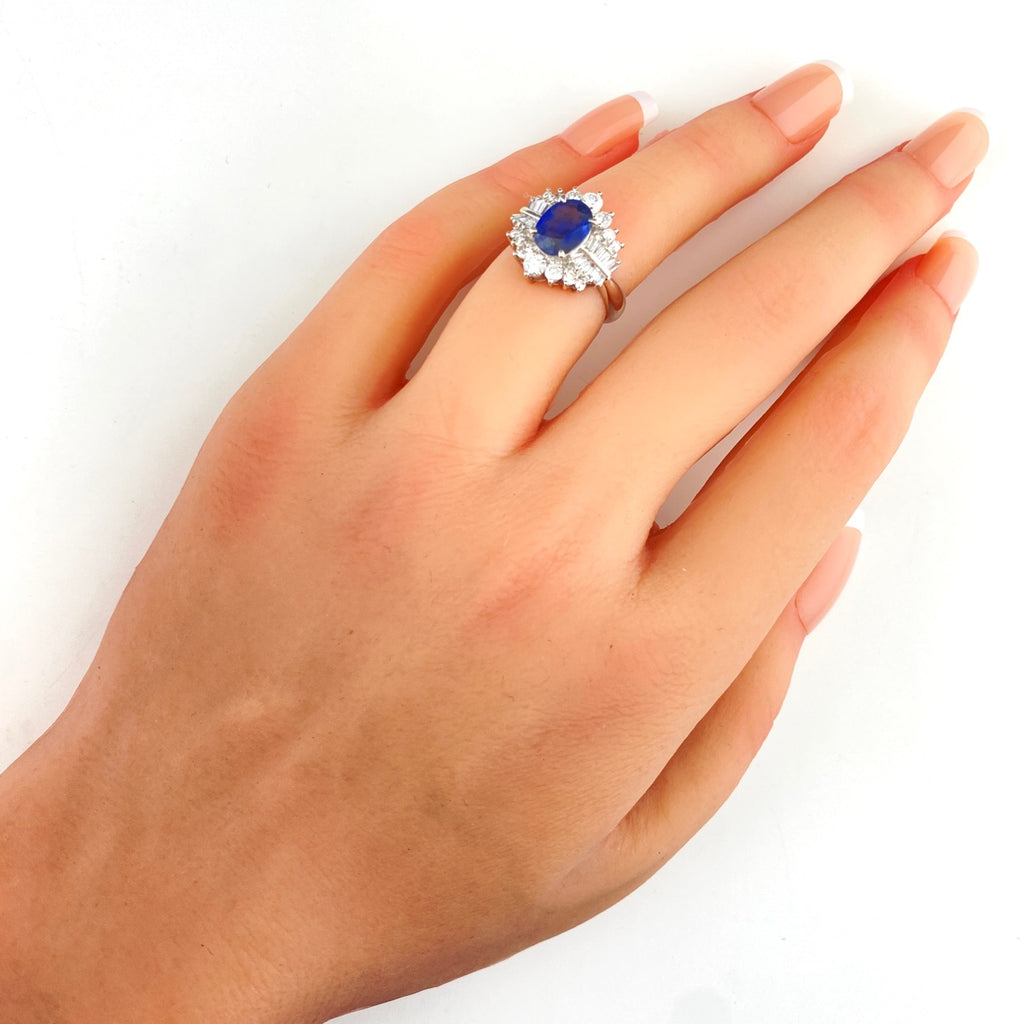 鑑別書付 サファイア リング プラチナ 指輪 メレダイヤ 7号 Pt900 ダイヤモンド レディース 【中古】nbjwl