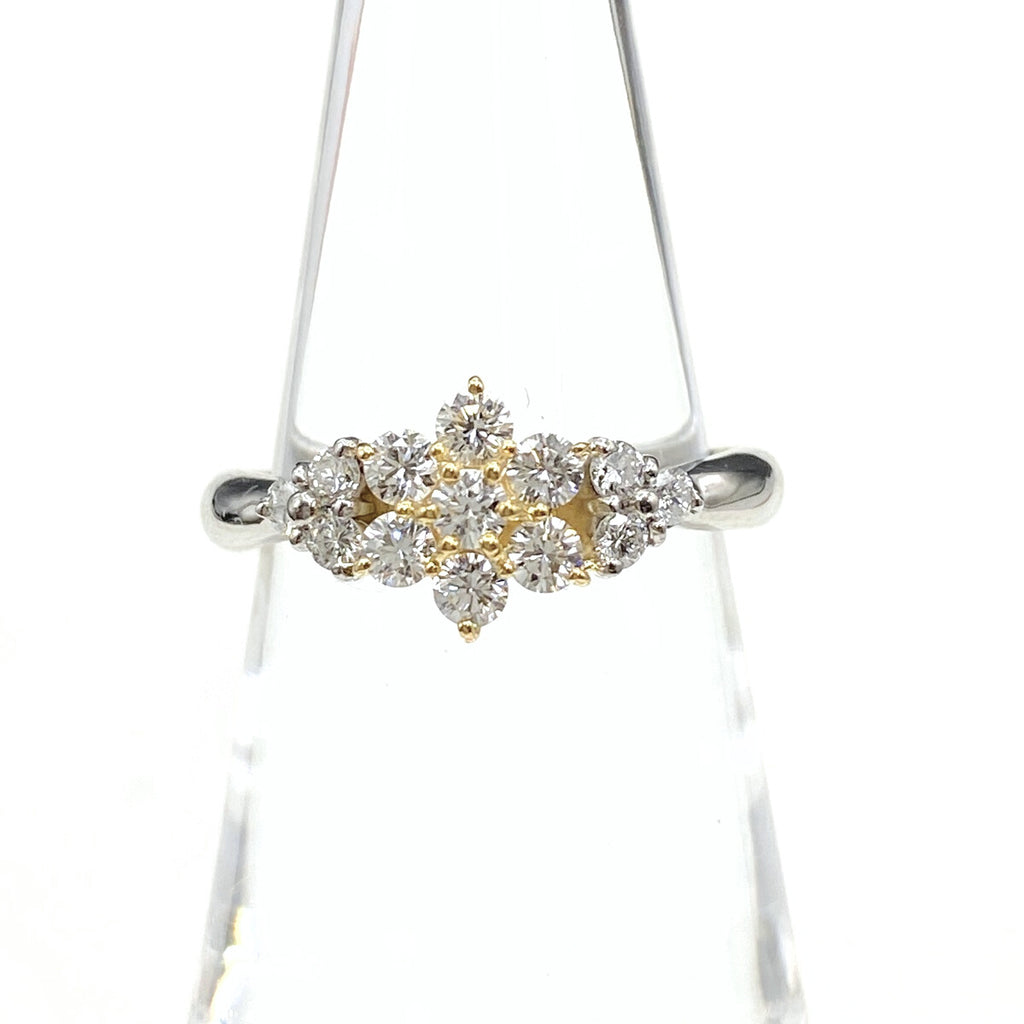 メレダイヤ デザインリング プラチナ YG イエローゴールド 指輪 リング 9号 Pt900 K18 ダイヤモンド レディース 【中古】nbjwl