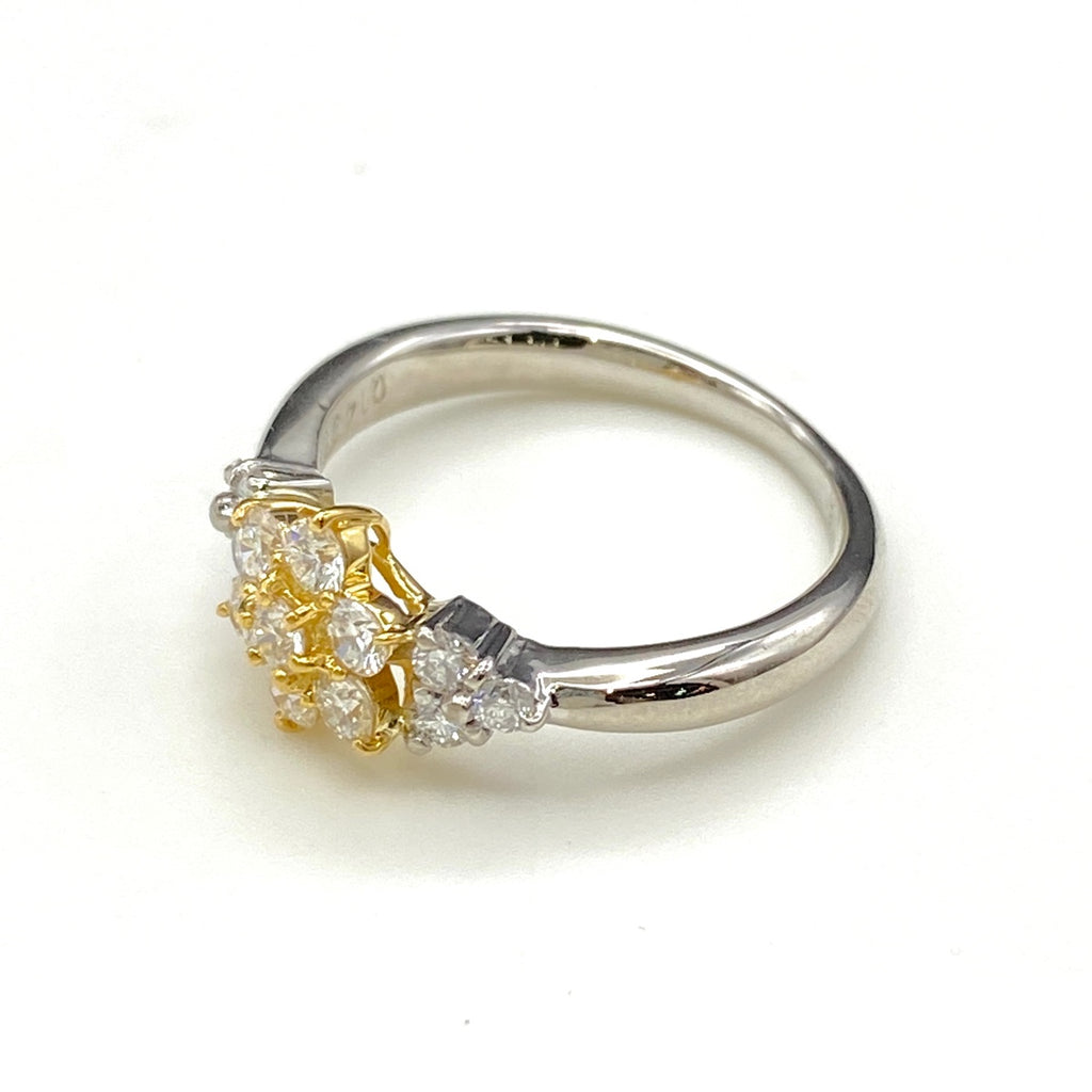 メレダイヤ デザインリング プラチナ YG イエローゴールド 指輪 リング 9号 Pt900 K18 ダイヤモンド レディース 【中古】nbjwl