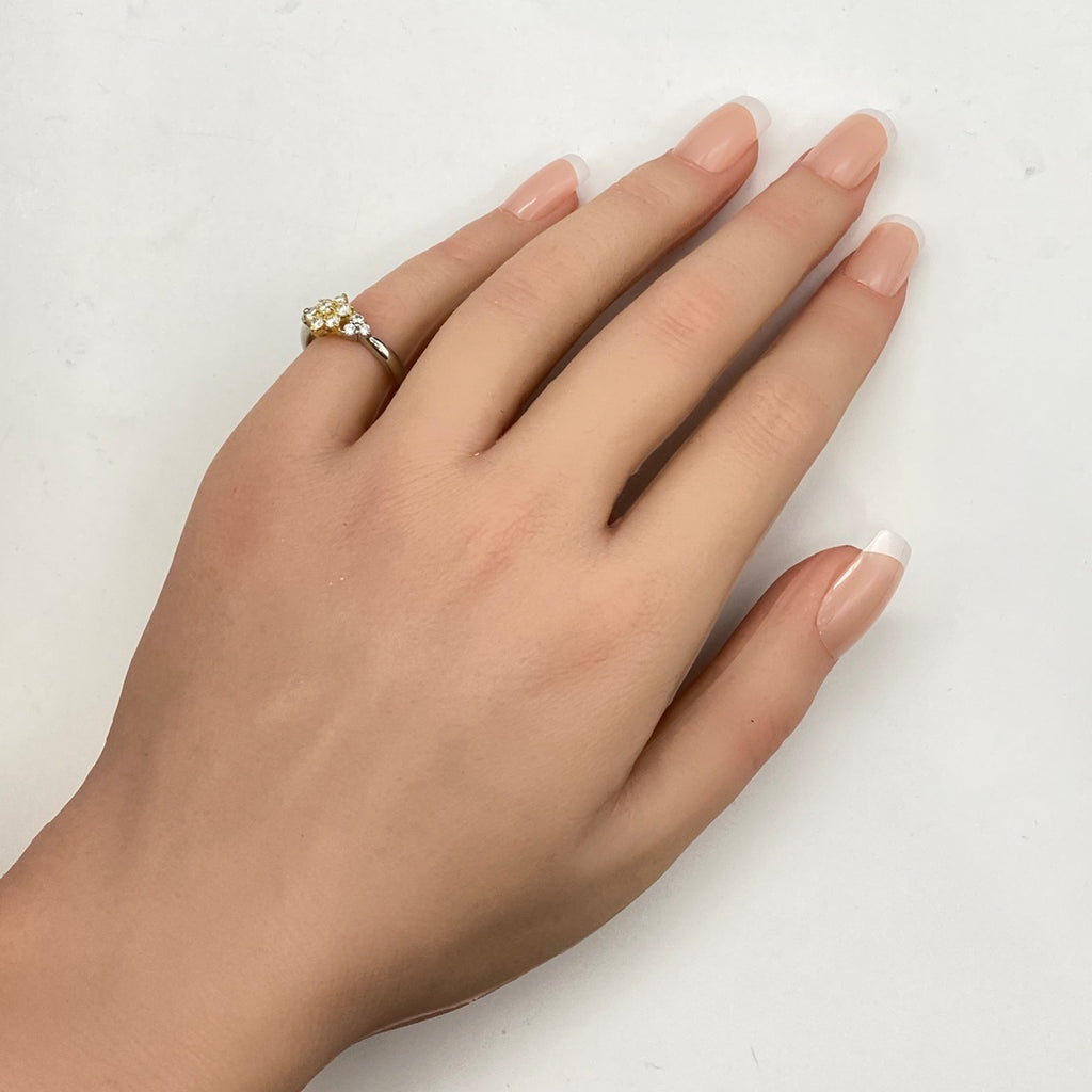 メレダイヤ デザインリング プラチナ YG イエローゴールド 指輪 リング 9号 Pt900 K18 ダイヤモンド レディース 【中古】nbjwl