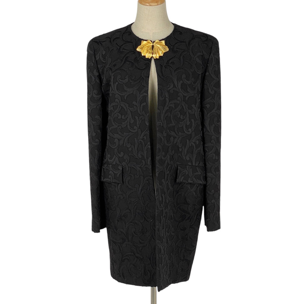 クリスチャンディオール ジャガード ノーカラージャケット コート 貝殻モチーフ アウター その他コート 絹 毛 ブラック レディース 【中古】brapp