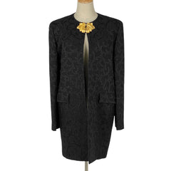 クリスチャンディオール ジャガード ノーカラージャケット コート 貝殻モチーフ アウター その他コート 絹 毛 ブラック レディース 【中古】brapp