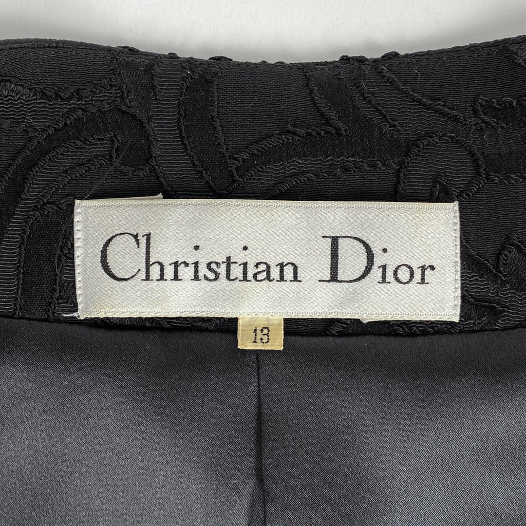 クリスチャンディオール ジャガード ノーカラージャケット コート 貝殻モチーフ アウター その他コート 絹 毛 ブラック レディース 【中古】brapp