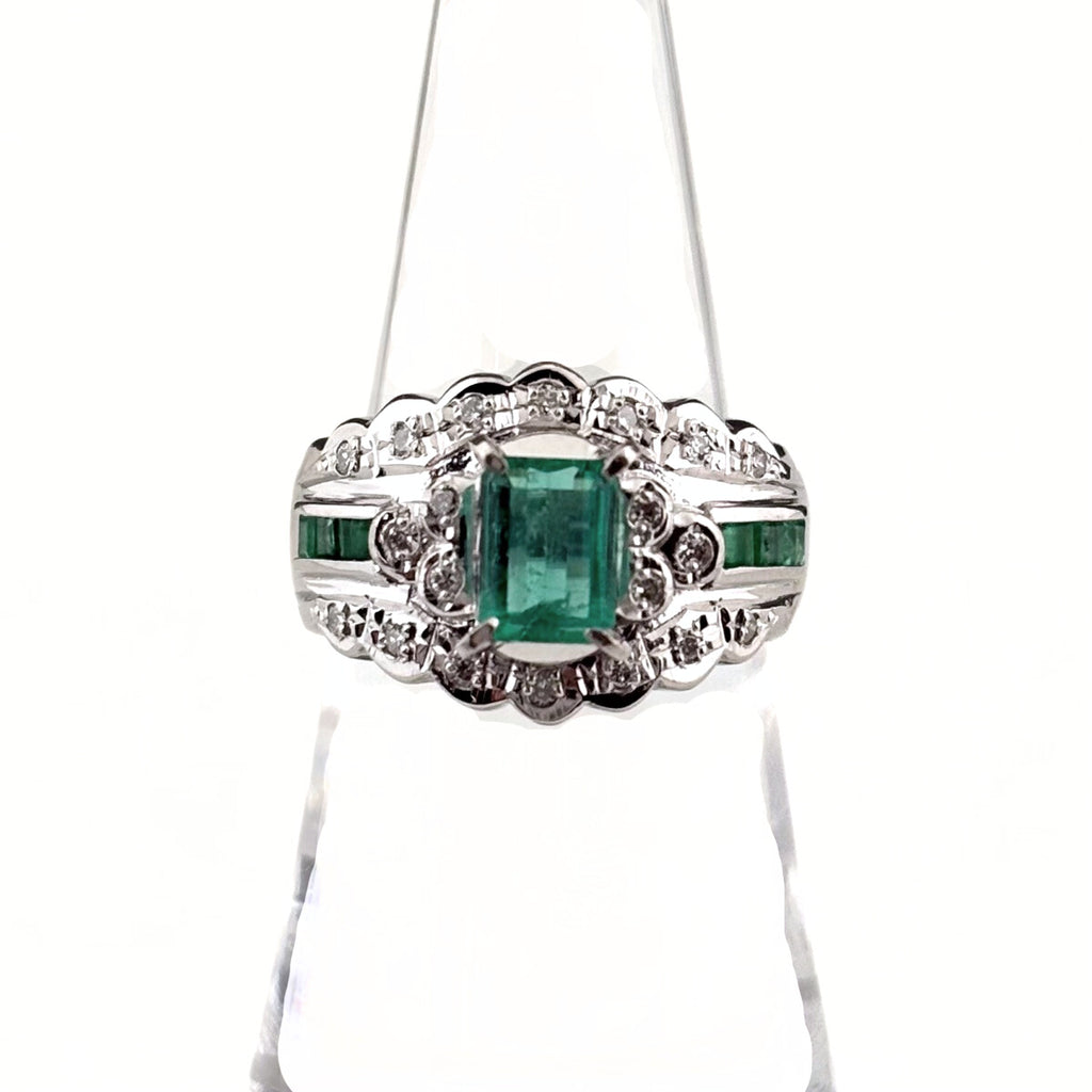 エメラルド デザインリング プラチナ 指輪 メレダイヤ リング 12号 Pt900 エメラルド ダイヤモンド レディース 【中古】nbjwl